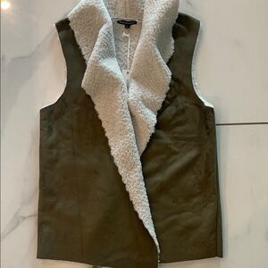 White and Brown Sherpa-Lined Corduroy Vest